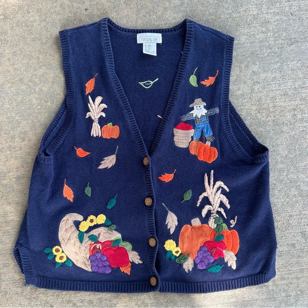 90s fall harvest thanksgiving Halloween pumpkin patch cornucopia sweater vest 2X